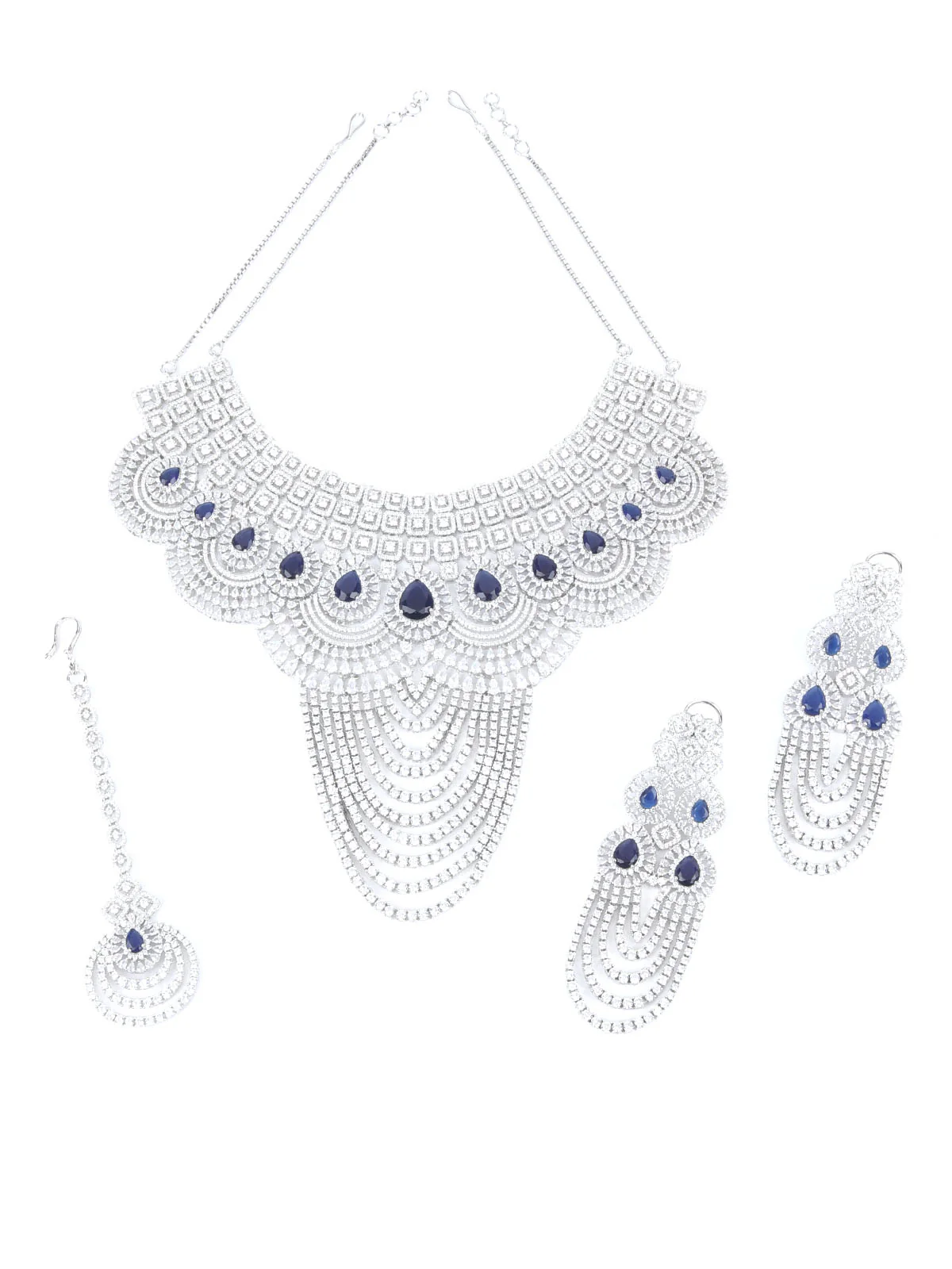 Odette Blue & Silver Alloy Embellished Jewellery Set For Women - Image 3