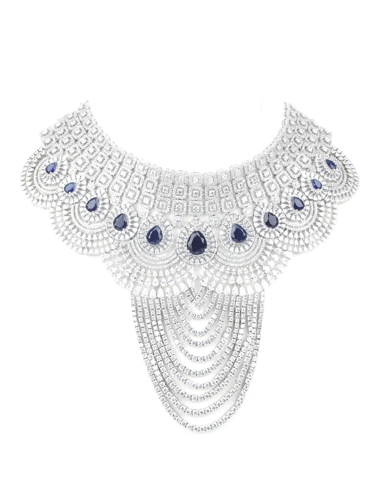 Odette Blue & Silver Alloy Embellished Jewellery Set For Women - Image 5