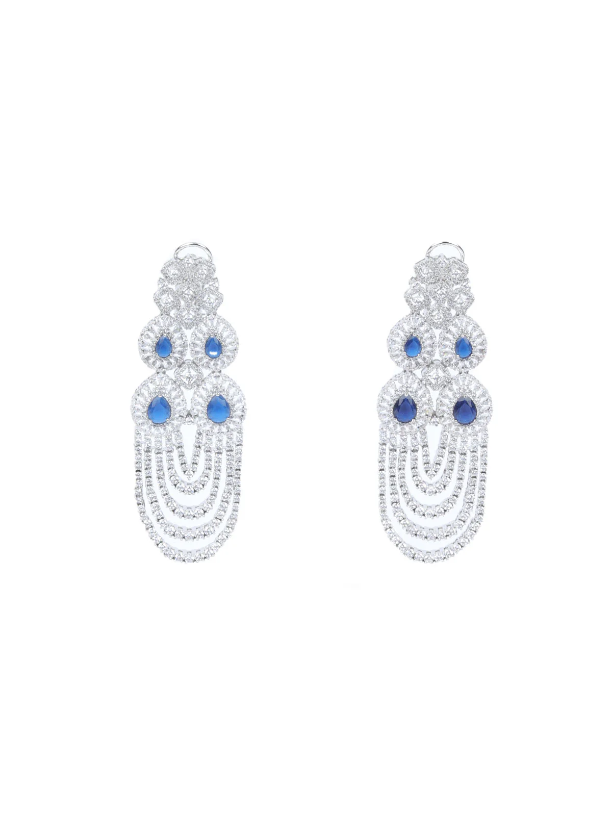 Odette Blue & Silver Alloy Embellished Jewellery Set For Women - Image 6