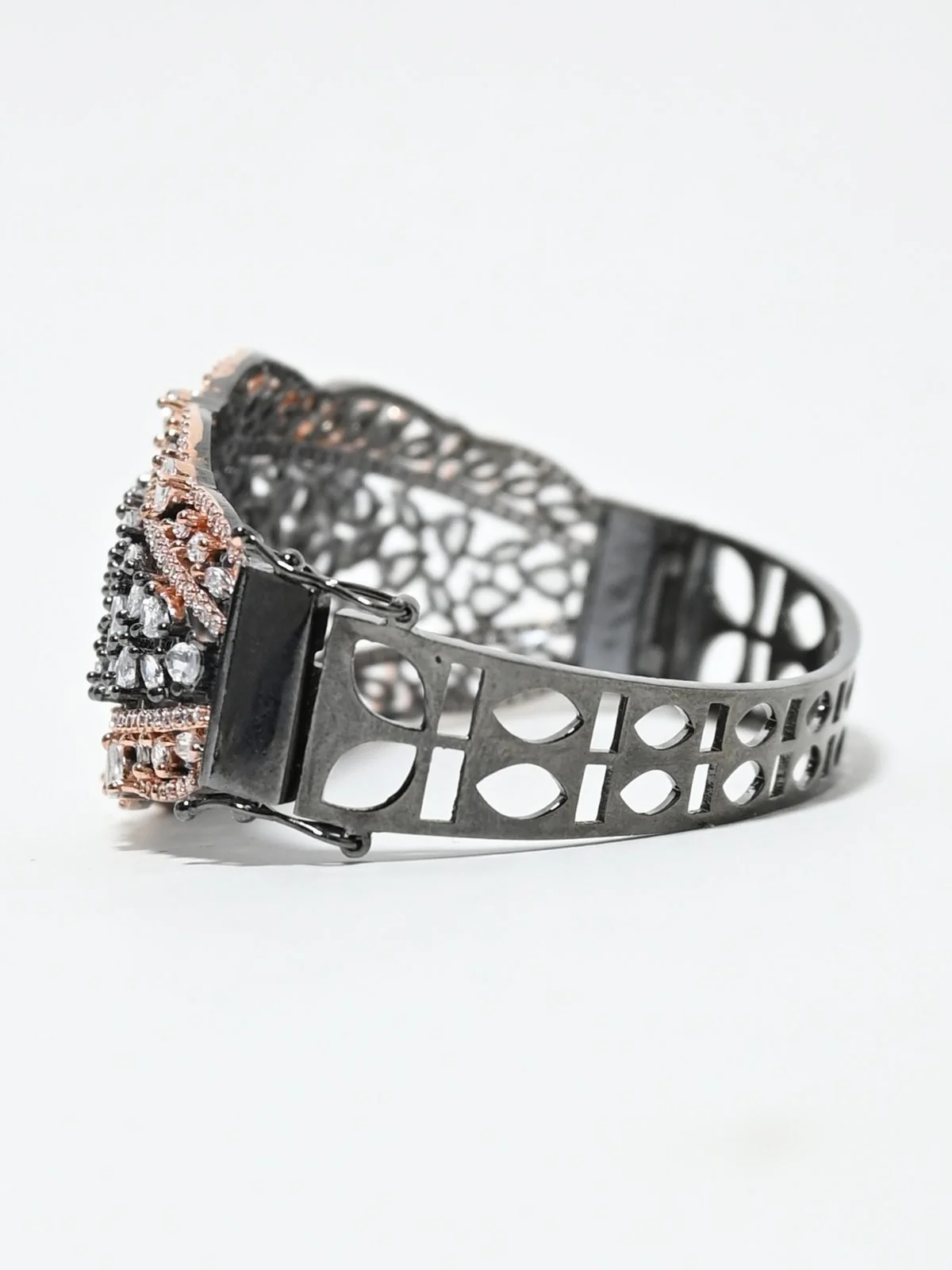 Odette Black Silver And Rosegold Alloy Embellished Bracelet For Women - Image 3