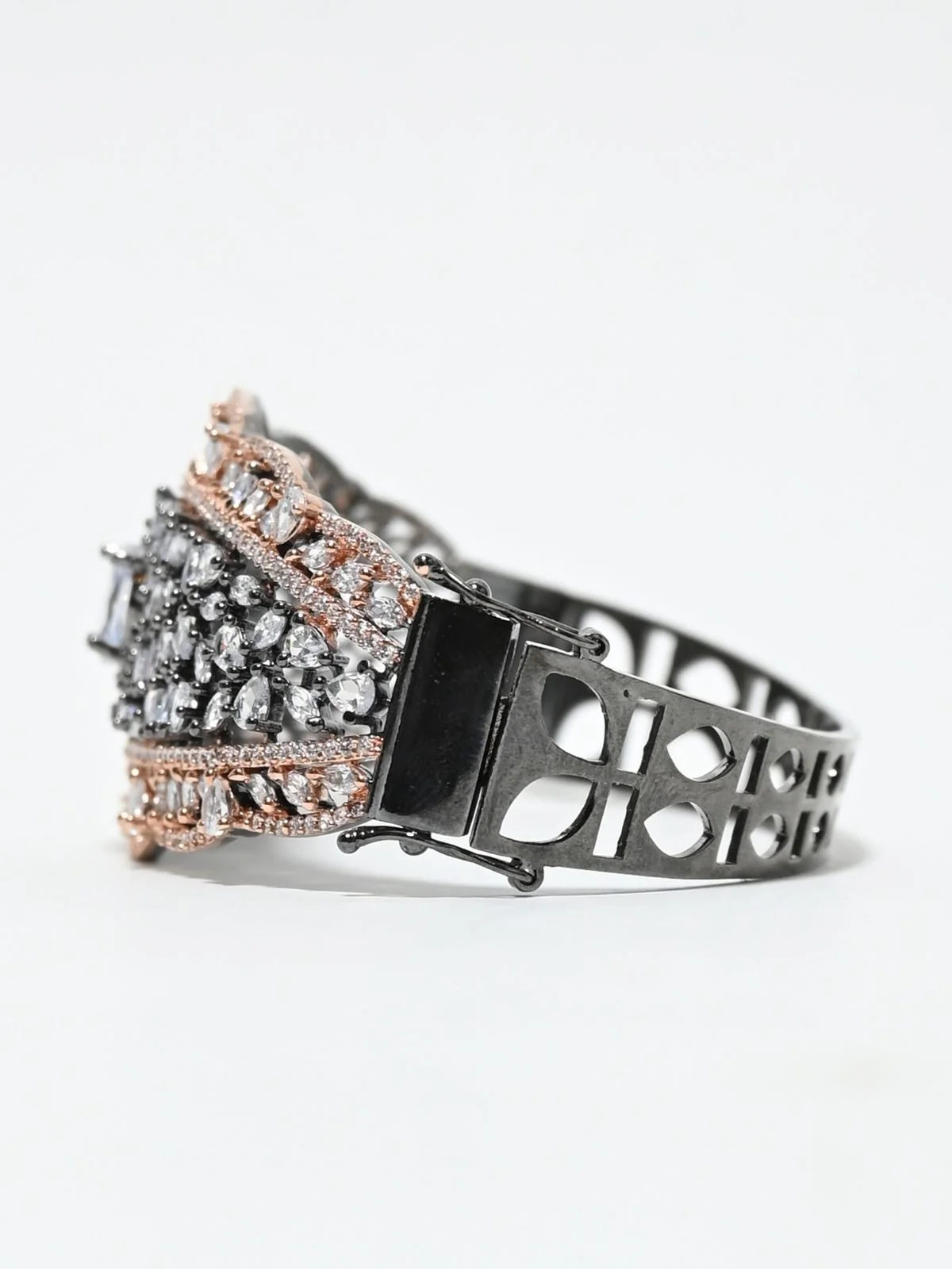 Odette Black Silver And Rosegold Alloy Embellished Bracelet For Women - Image 4
