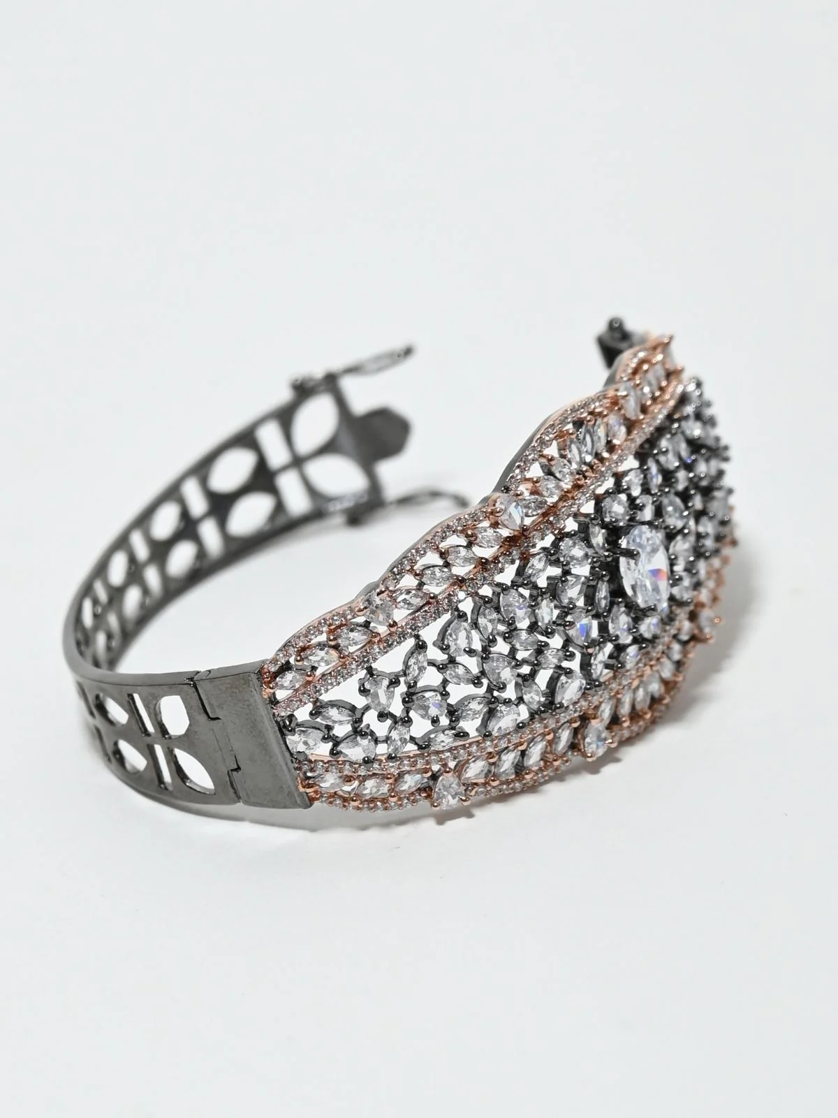 Odette Black Silver And Rosegold Alloy Embellished Bracelet For Women - Image 5