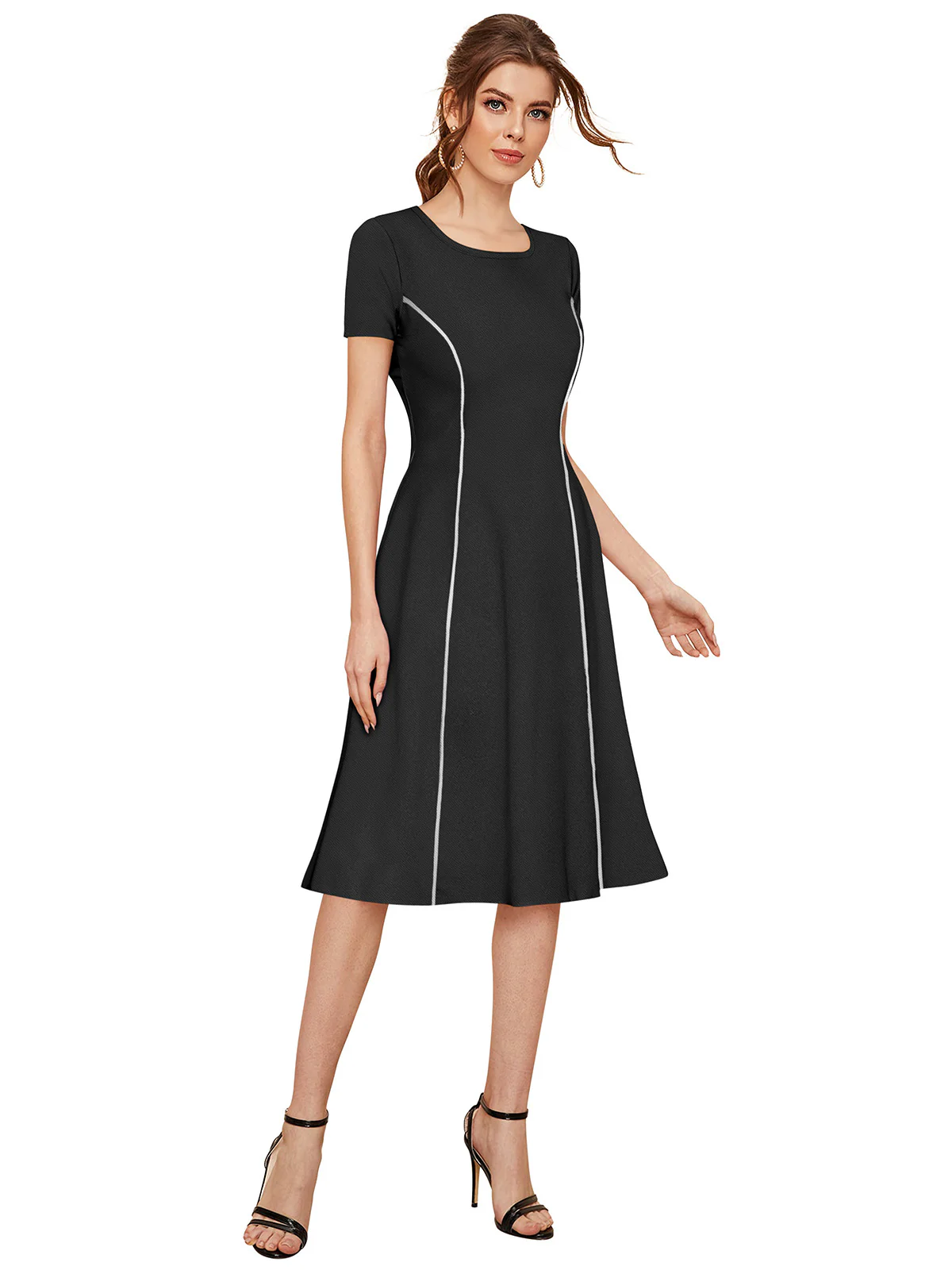 Odette Black Skater Knit Fabric Dress For Women - Image 2