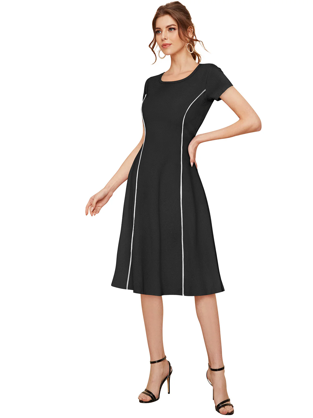 Odette Black Skater Knit Fabric Dress For Women - Image 3