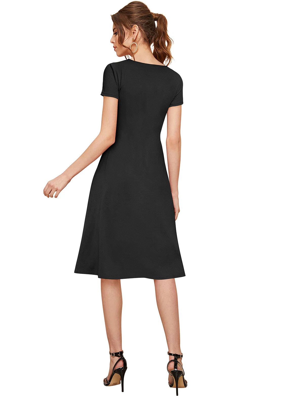 Odette Black Skater Knit Fabric Dress For Women - Image 4