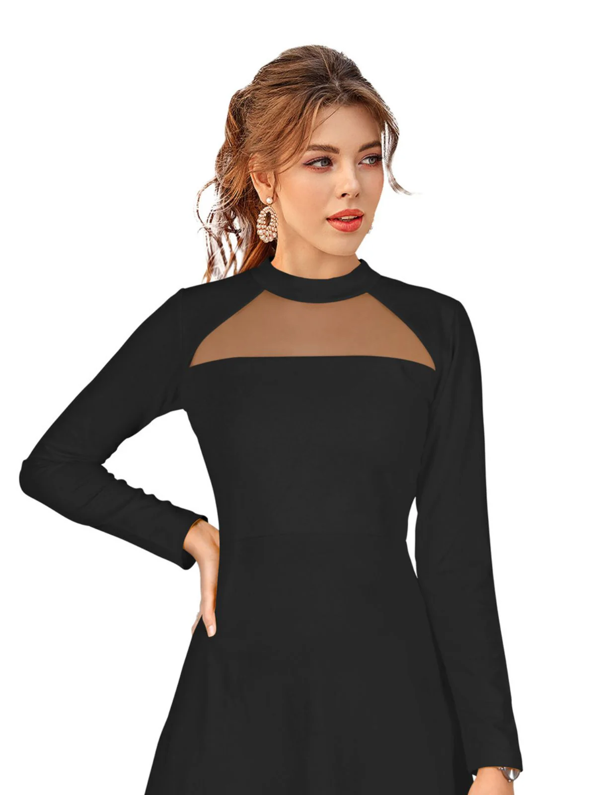 Odette Black Skater Knit Fabric Dress For Women - Image 5