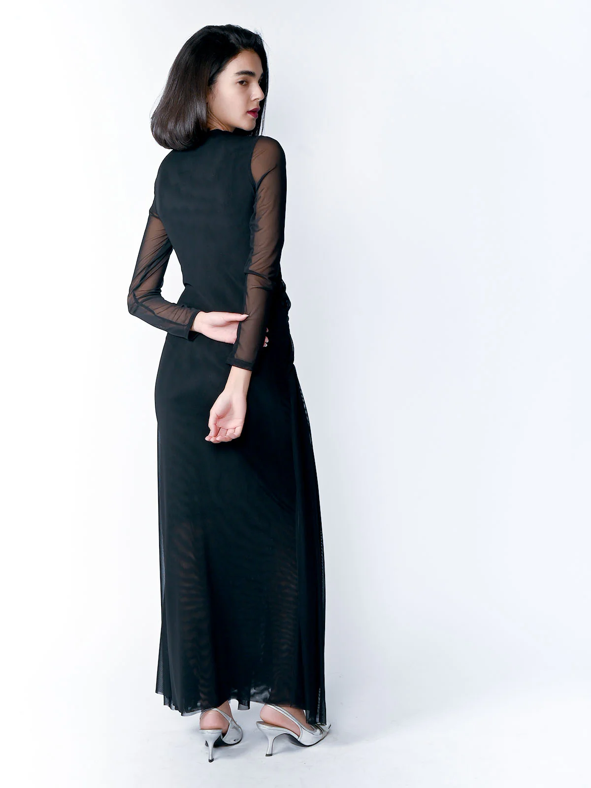 Odette Black Soft Net Braided Dress For Women - Image 4