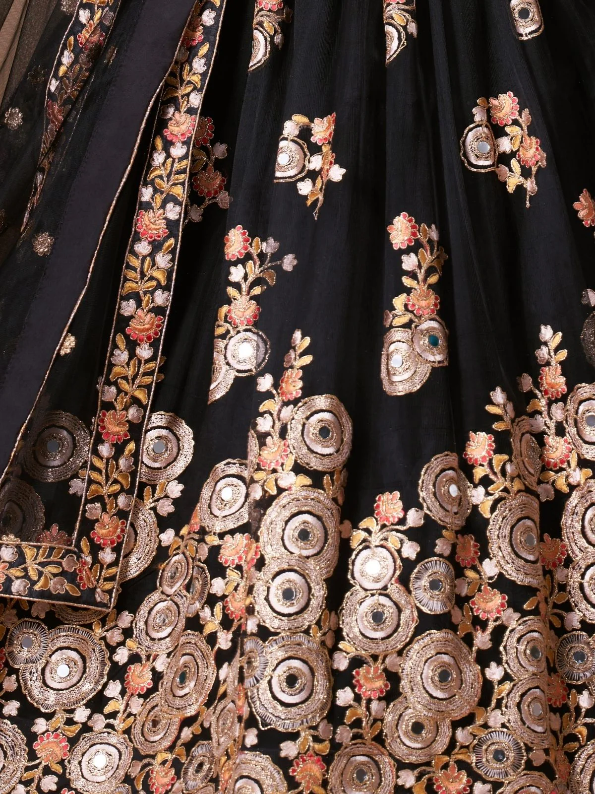 Odette Black Soft Net Embroidered Semi Stitched Lehenga With Blouse For Women - Image 6