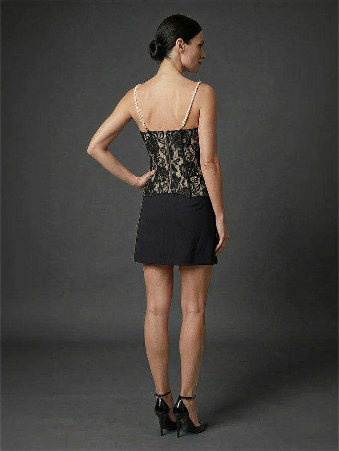 Odette Black Soft Net Solid Corset Top For Women - Image 3
