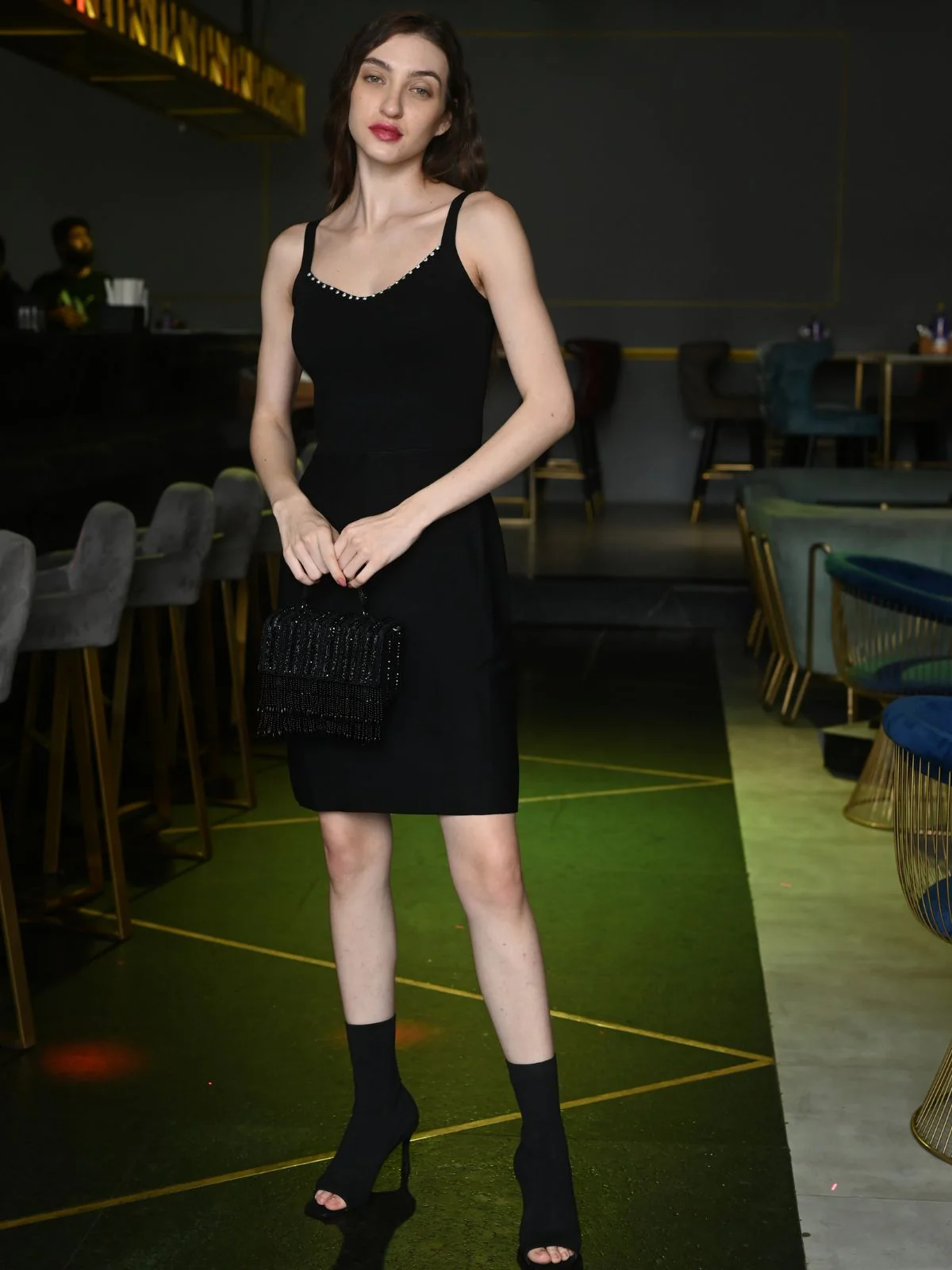 Odette Black Solid Cotton Knit Lycra Dress For Women - Image 2