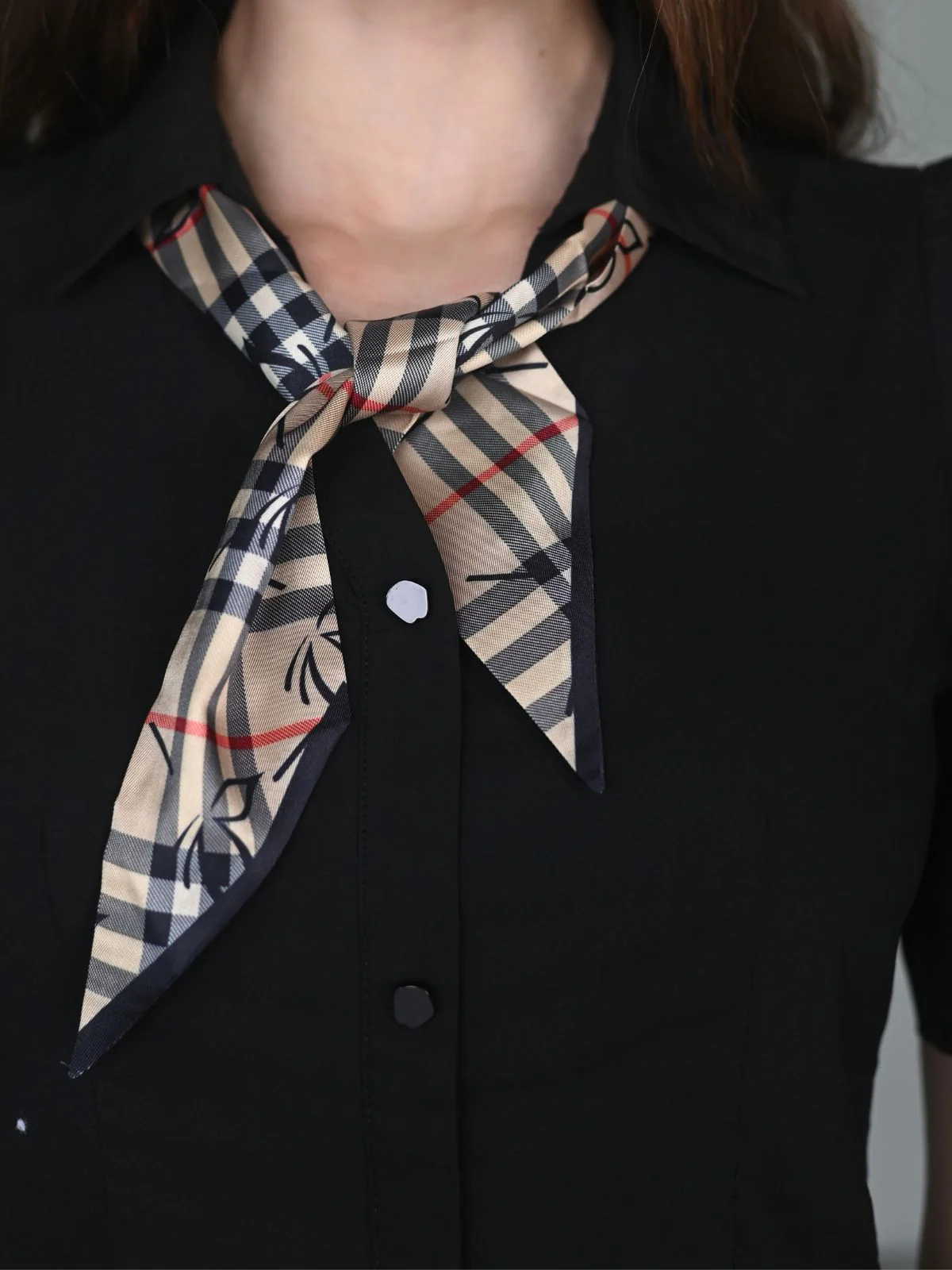 Odette Black Cotton Poplin Solid Tie Scarf Dress For Women - Image 5