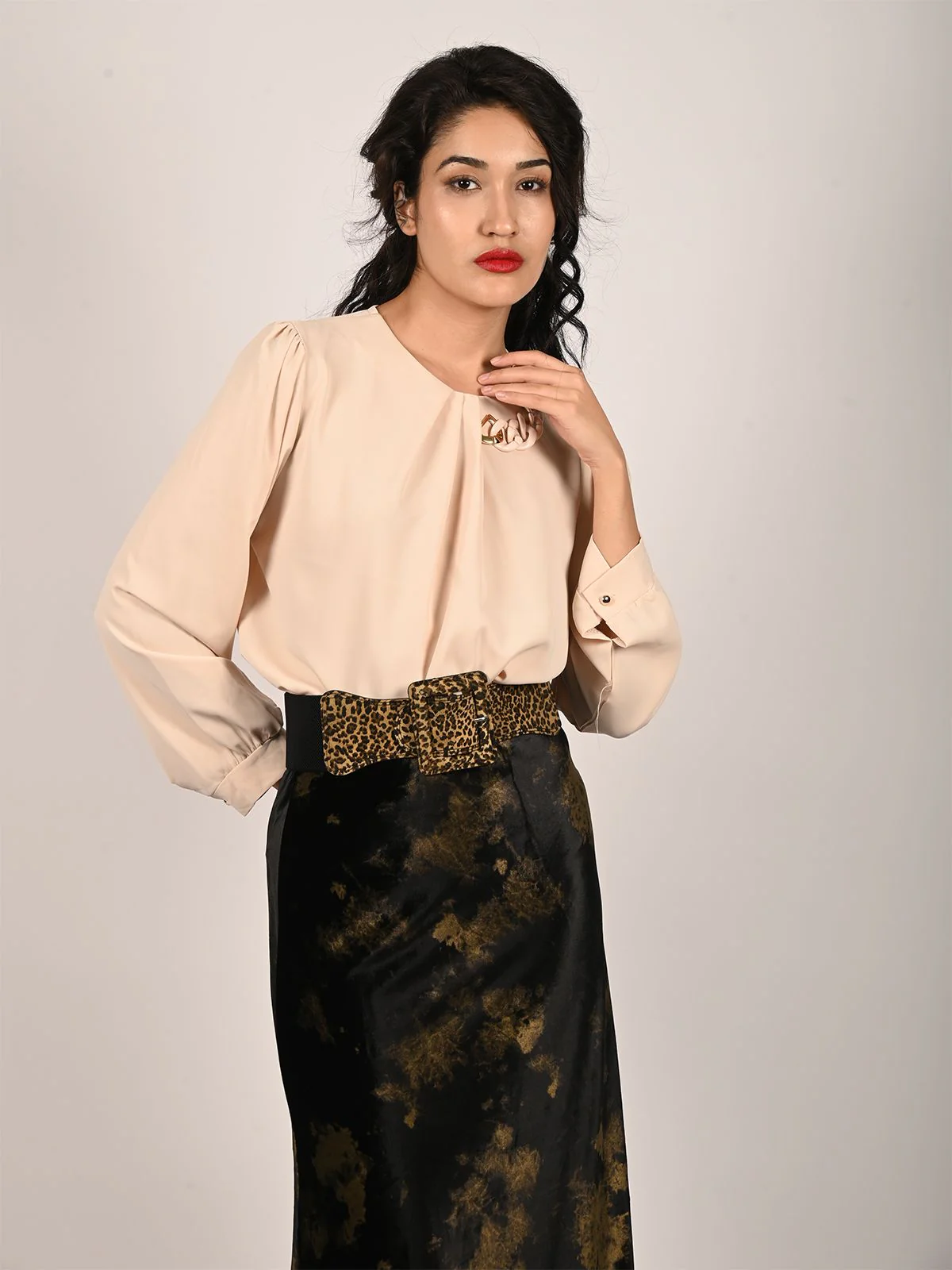 Odette Black Suede And Elastic Solid Belt For Women - Image 7