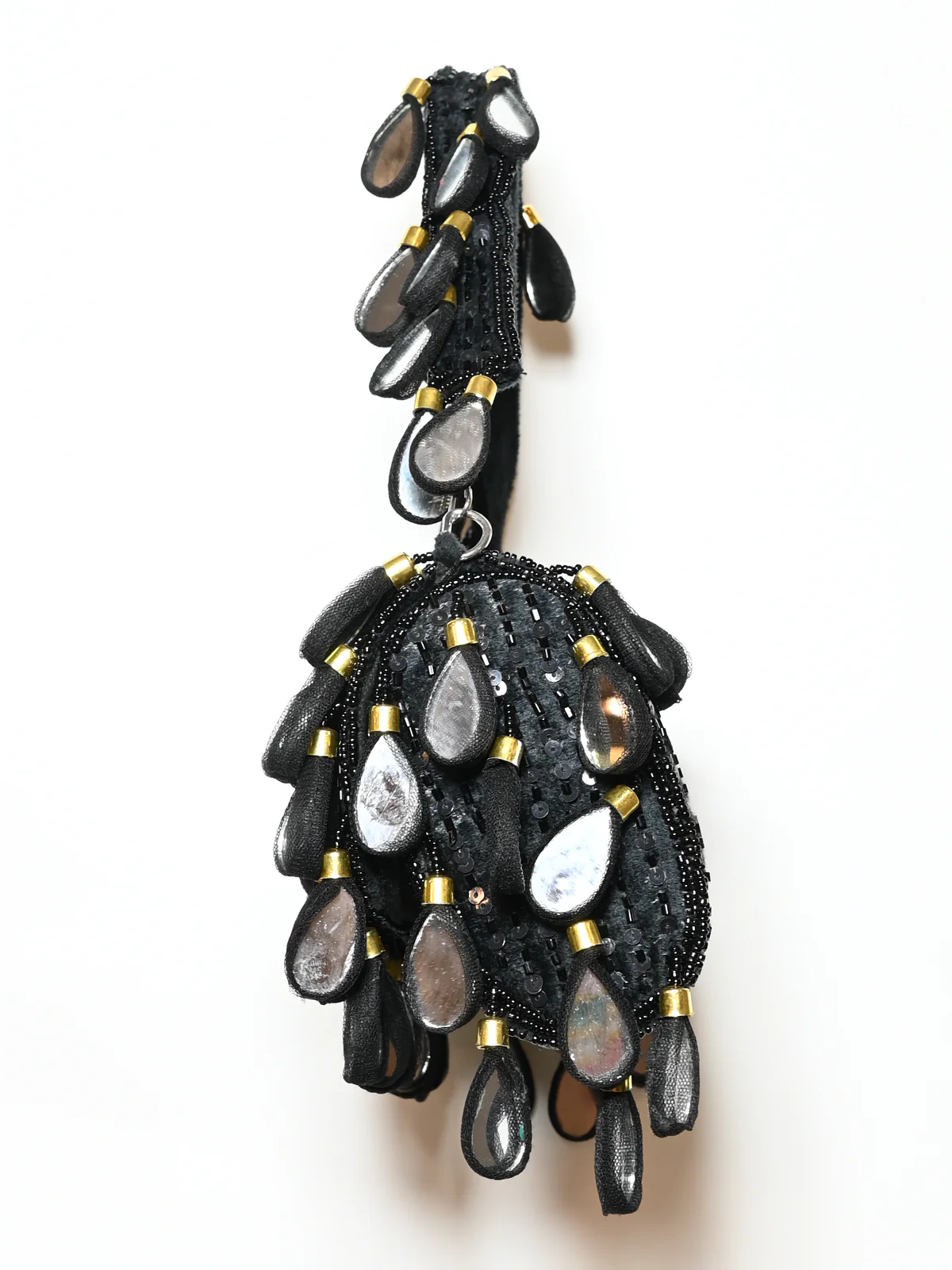 Odette Black Suede Cutdana And Mirror Embellished Clutch For Women - Image 3