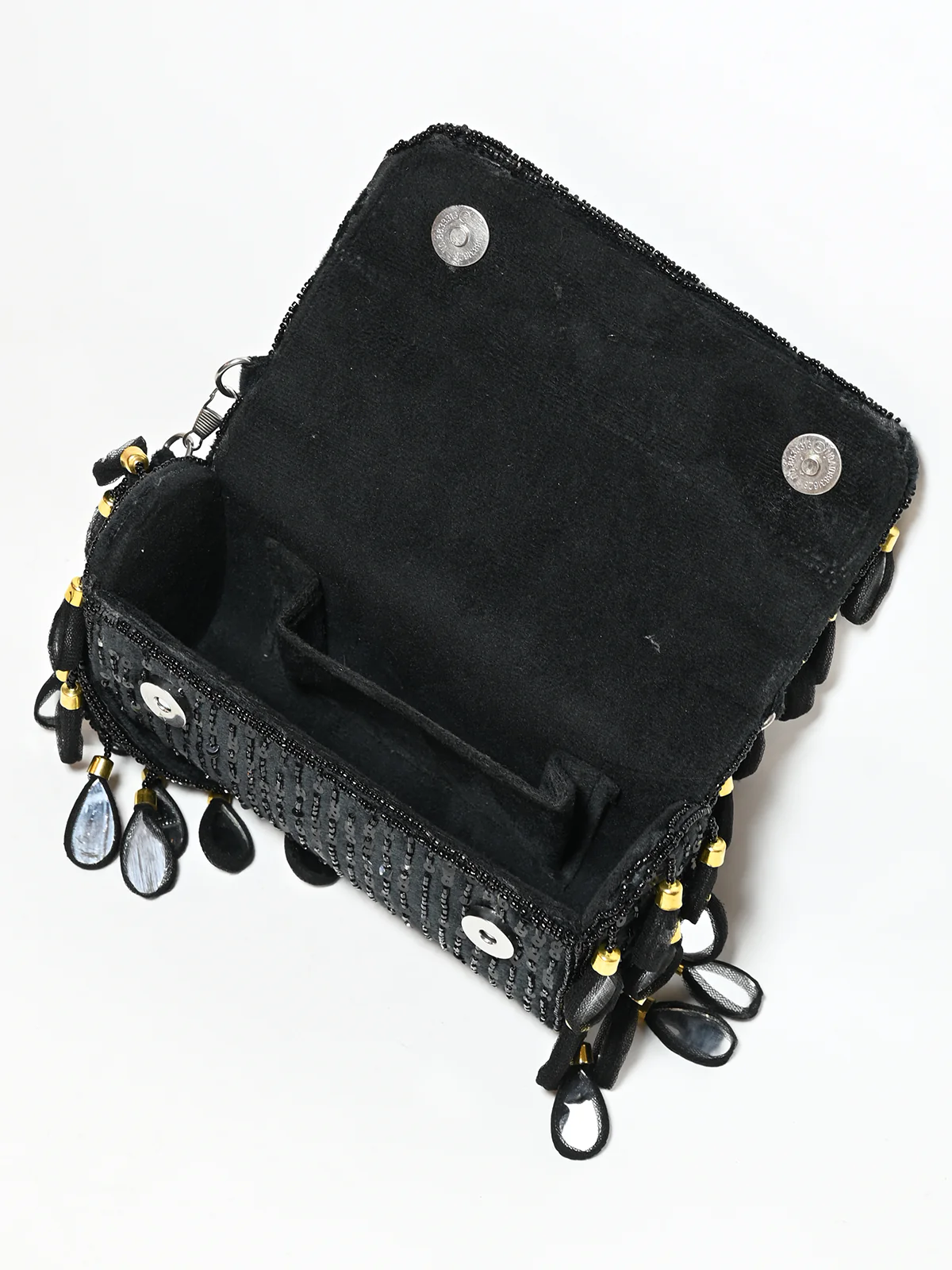 Odette Black Suede Cutdana And Mirror Embellished Clutch For Women - Image 5