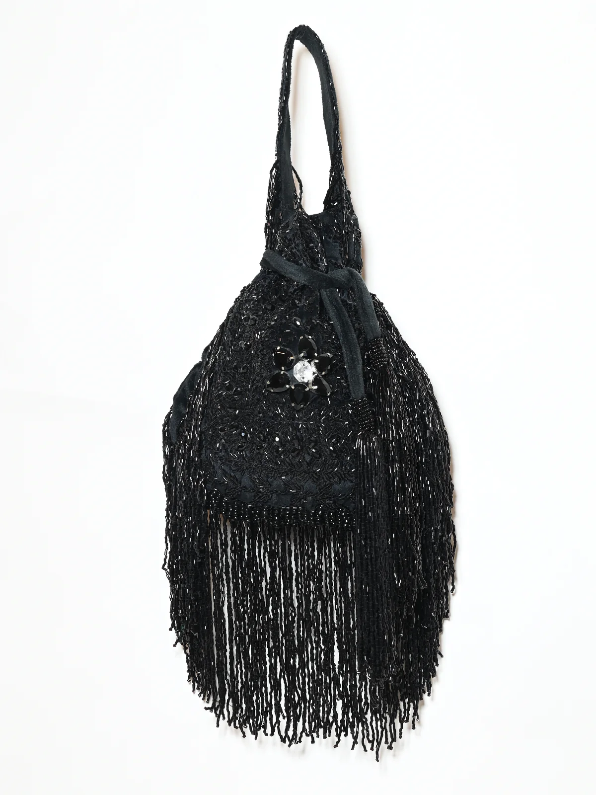 Odette Black Suede Cutdana Embellished Potli For Women - Image 4