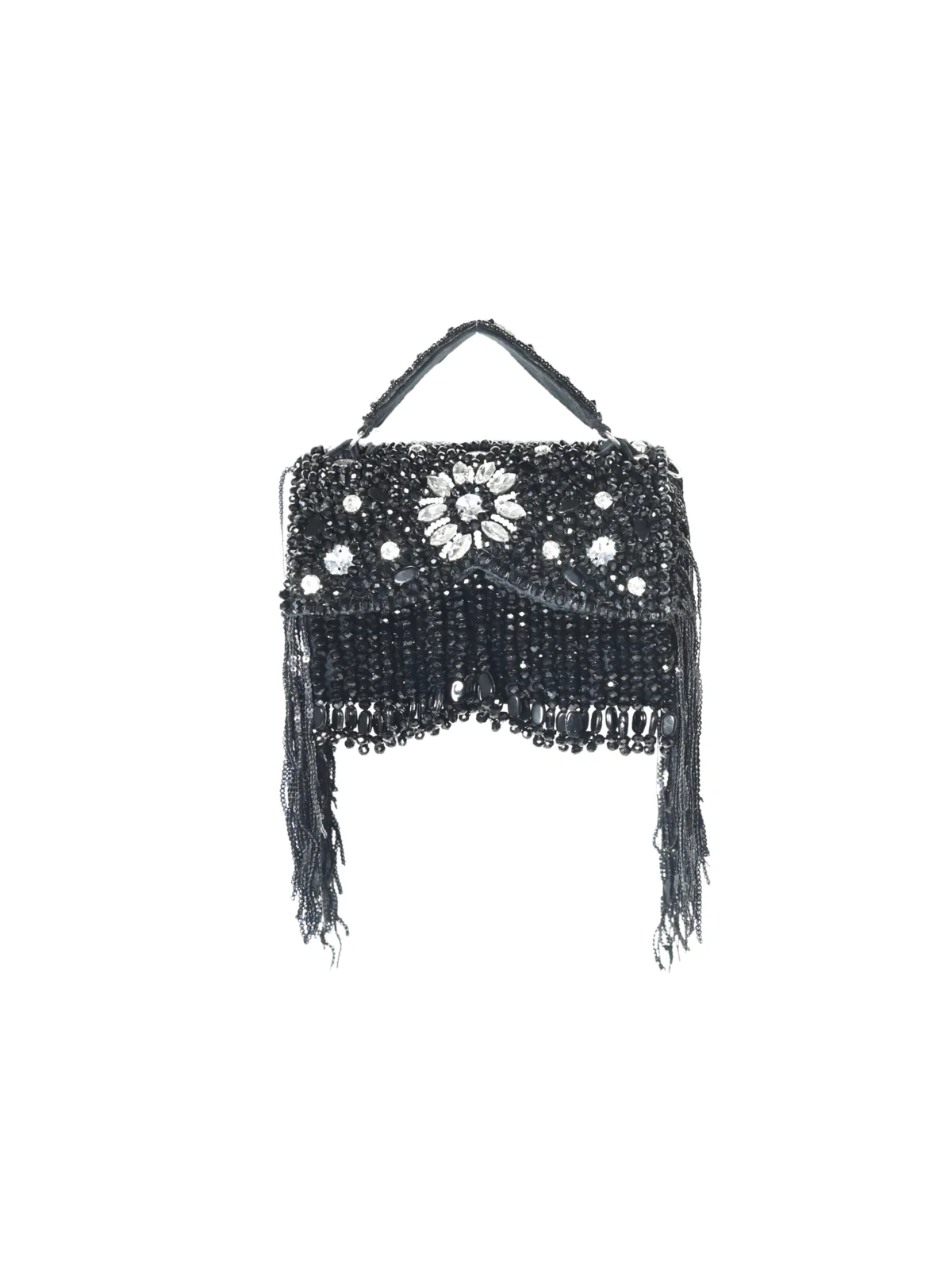 Odette Black Suede Embellished Clutch For Women - Image 3