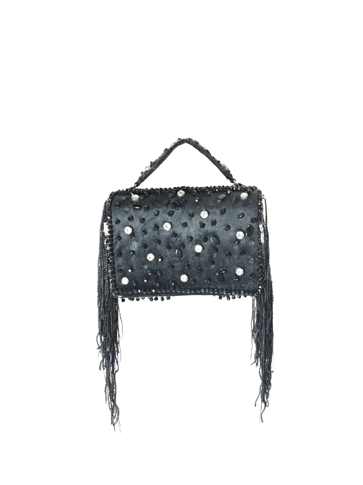 Odette Black Suede Embellished Clutch For Women - Image 5