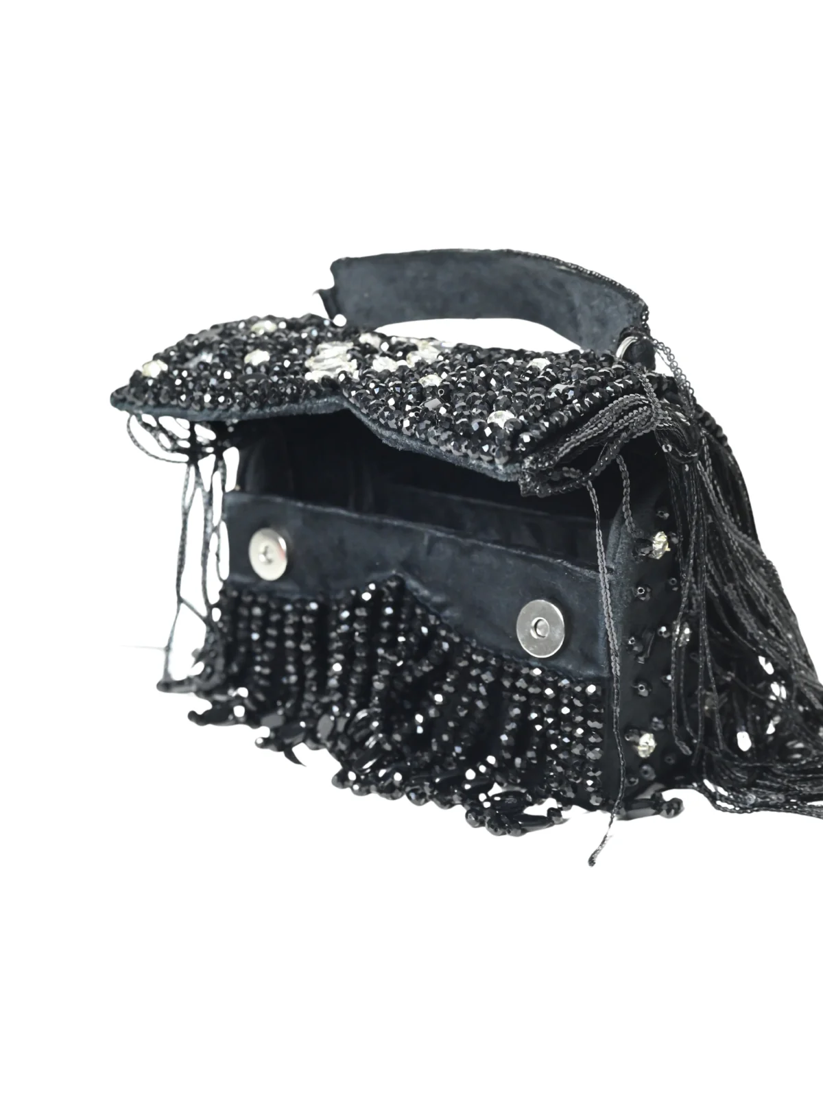 Odette Black Suede Embellished Clutch For Women - Image 7