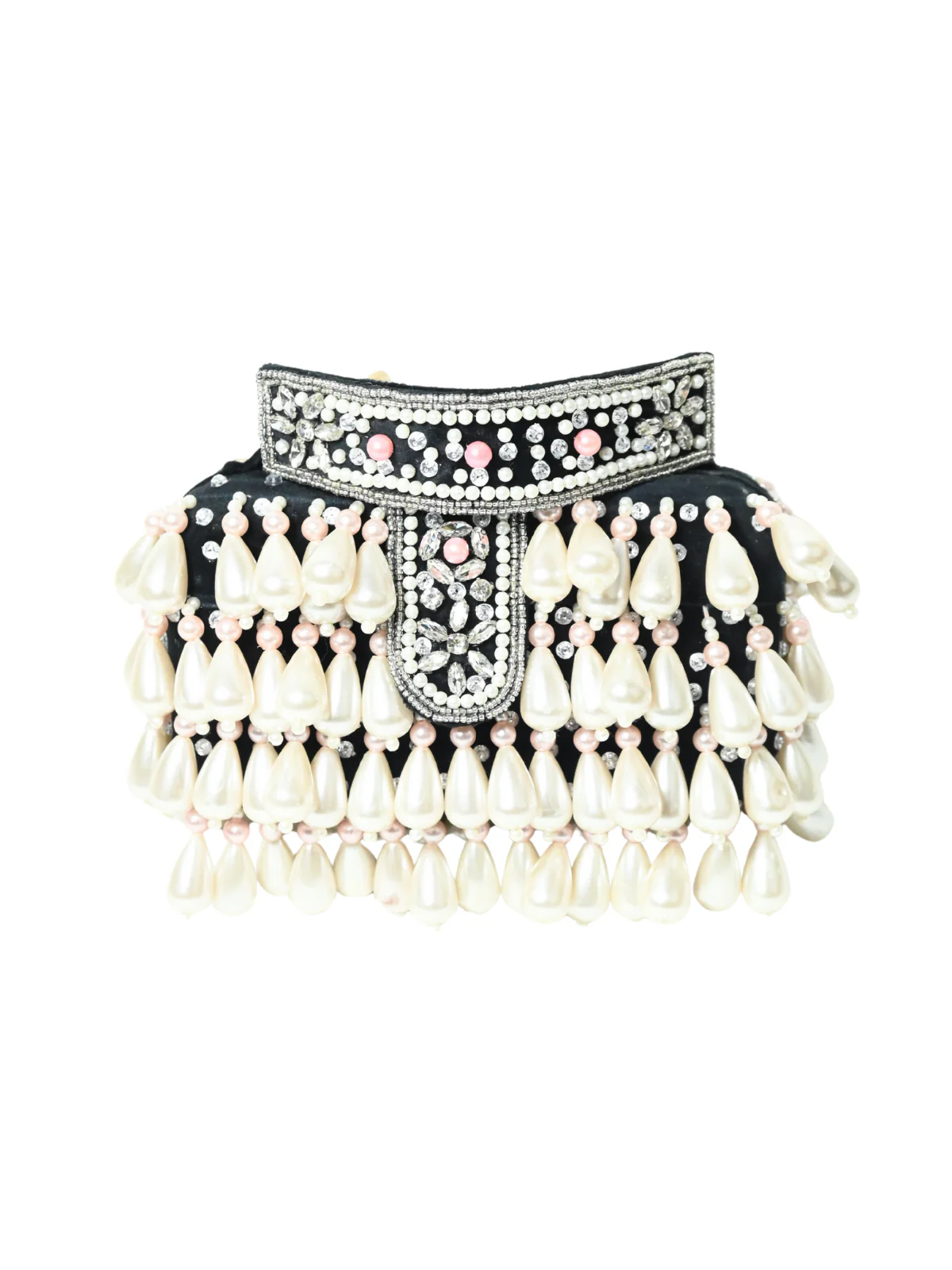 Odette Black Suede Embellished Clutch For Women - Image 5