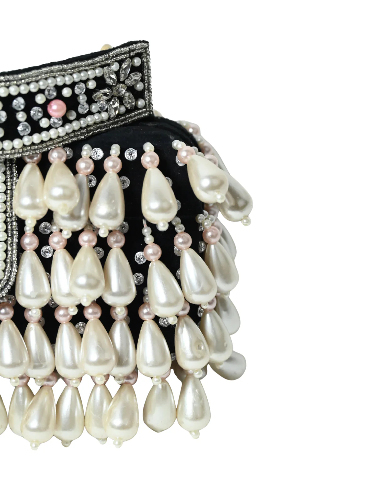 Odette Black Suede Embellished Clutch For Women - Image 7