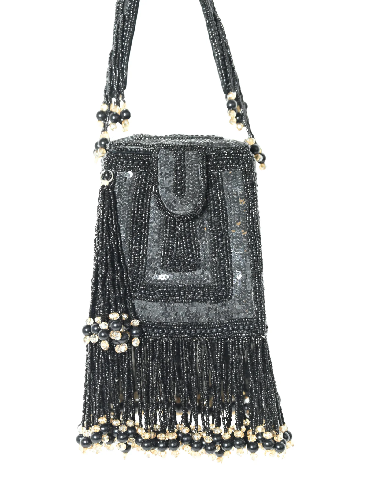 Odette Black Suede Embellished Clutch For Women - Image 4