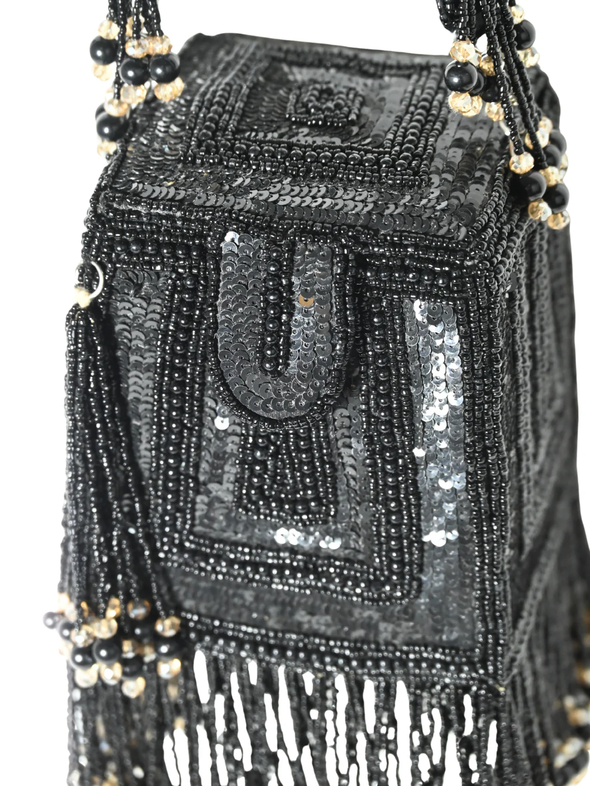 Odette Black Suede Embellished Clutch For Women - Image 6