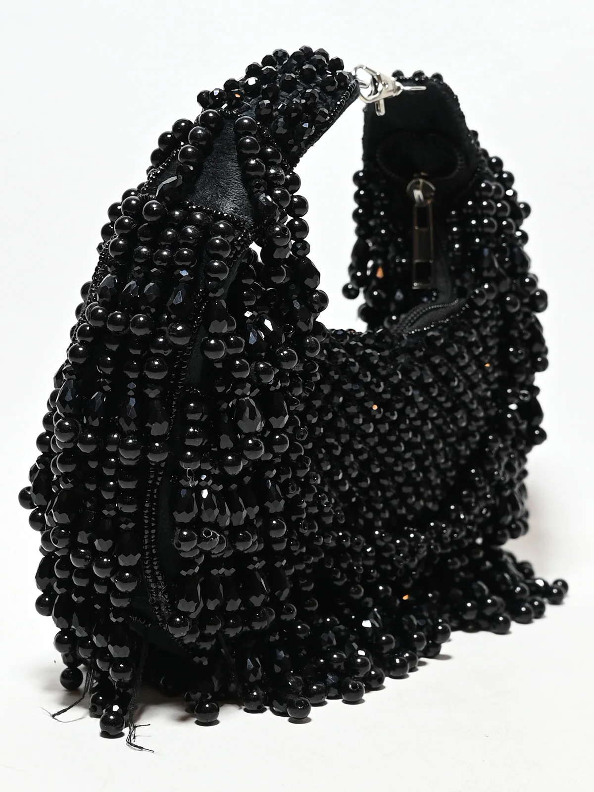 Odette Black Suede Stone And Pearl Embellished Clutch For Women - Image 4