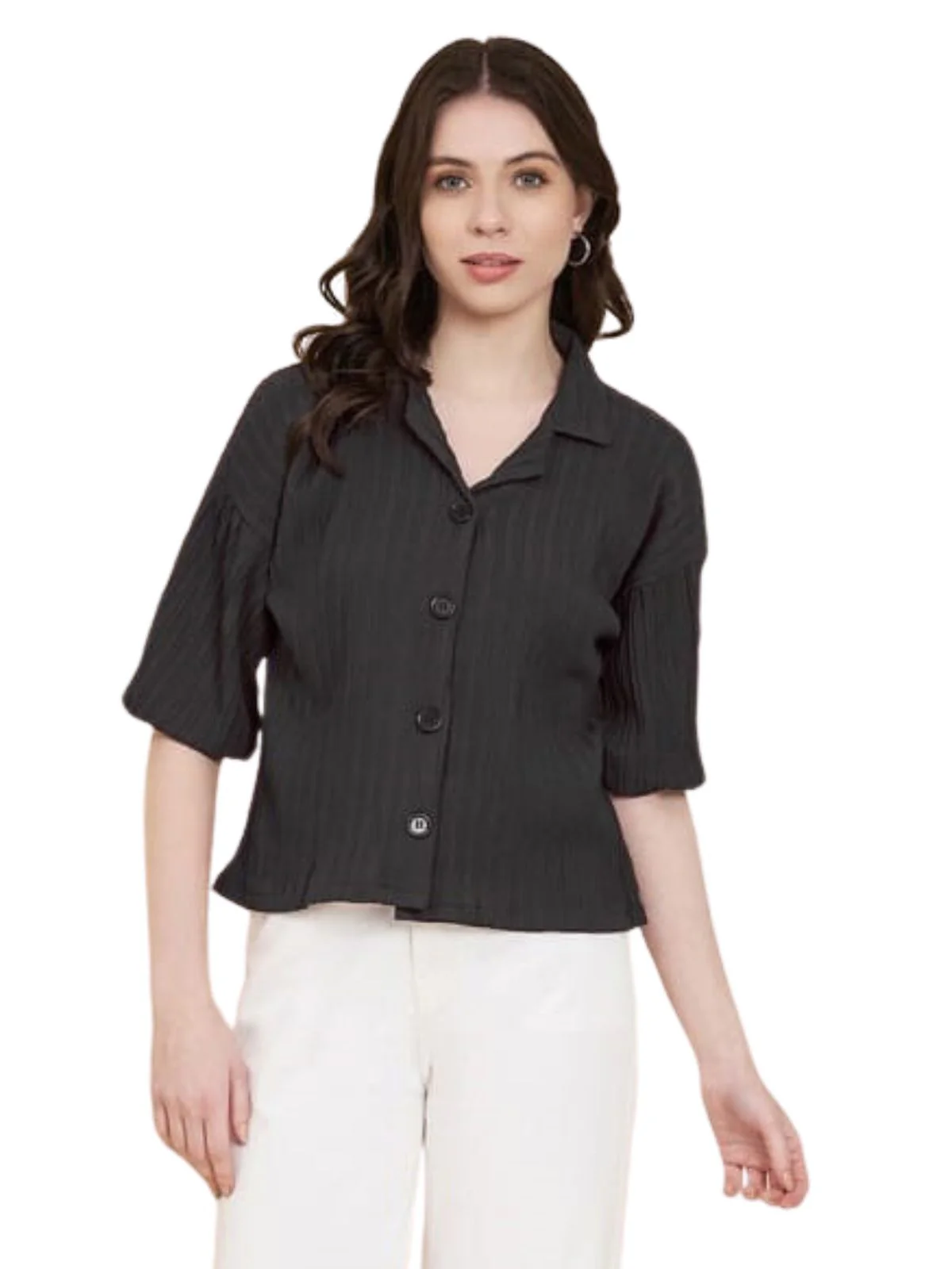 Odette Black Sugarcane Solid Shirt For Women - Image 2