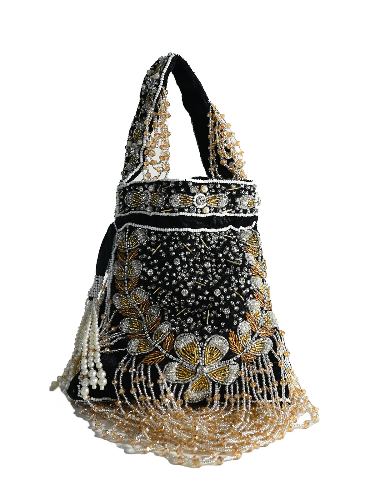 Odette Black Velvet Embellished Potli For Women - Image 3