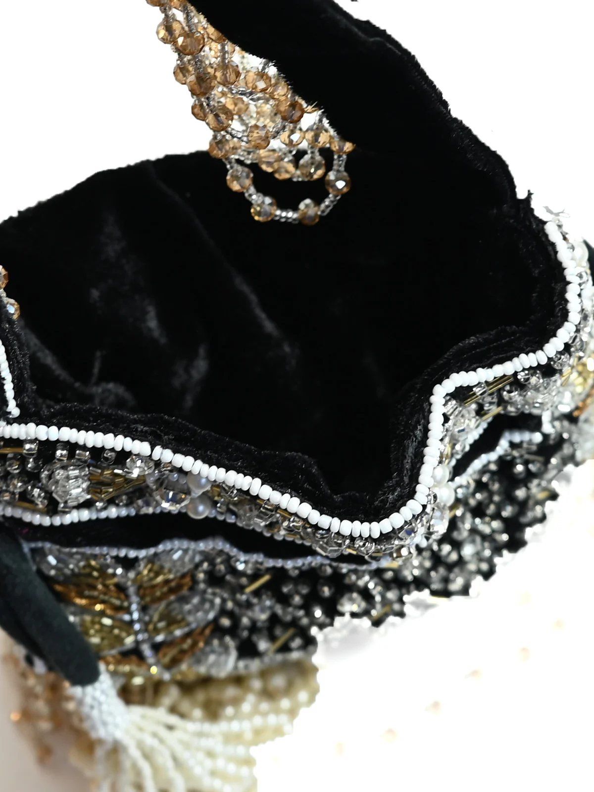 Odette Black Velvet Embellished Potli For Women - Image 7