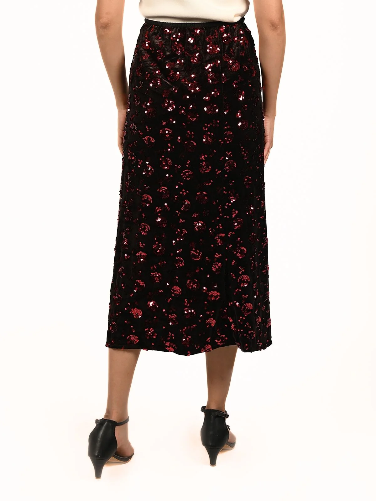 Odette Black Velvet Embellished Skirt For Women - Image 4