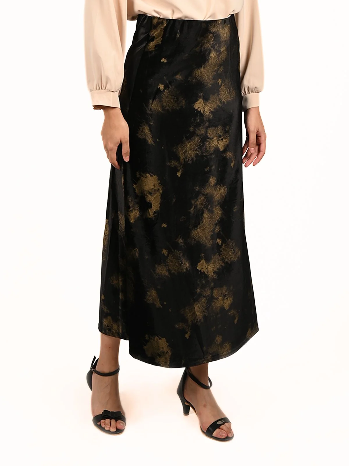 Odette Black Velvet Printed Skirt For Women - Image 3
