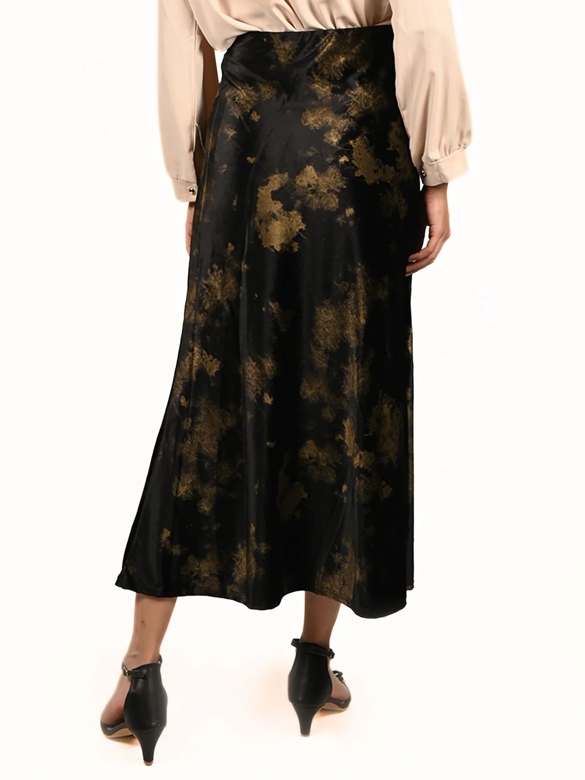 Odette Black Velvet Printed Skirt For Women - Image 5