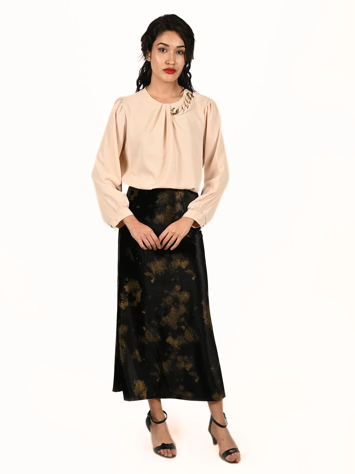 Odette Black Velvet Printed Skirt For Women - Image 6