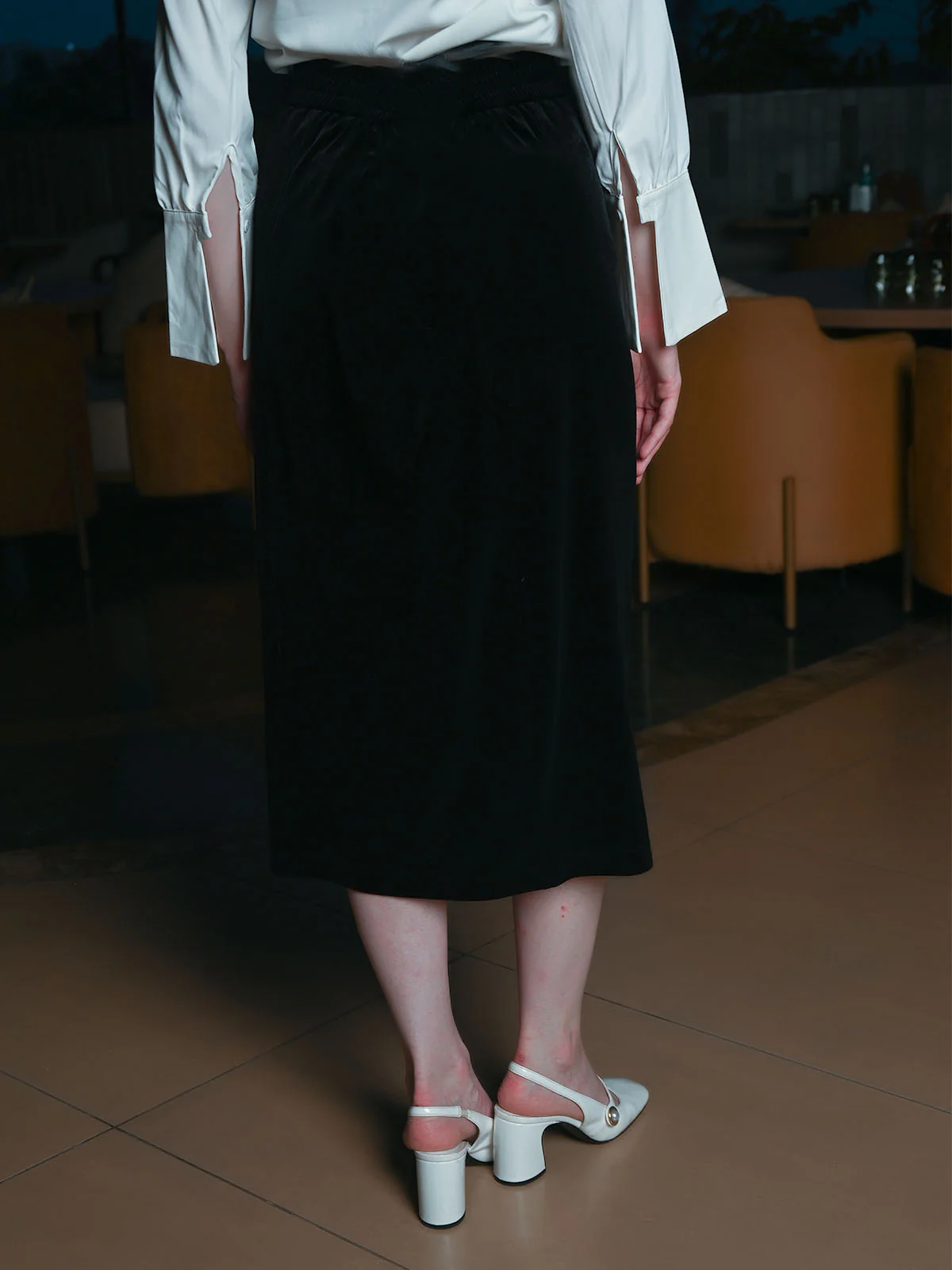 Odette Black Velvet Solid Skirt For Women - Image 4