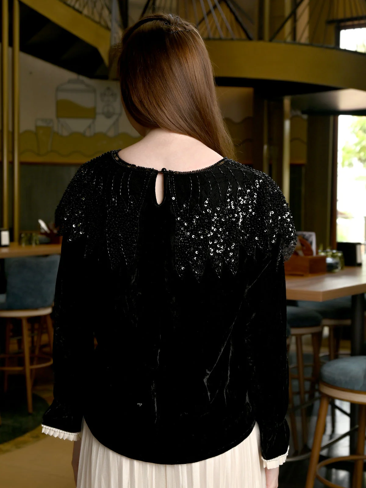 Odette Black Velvet Solid Top For Women - Image 4