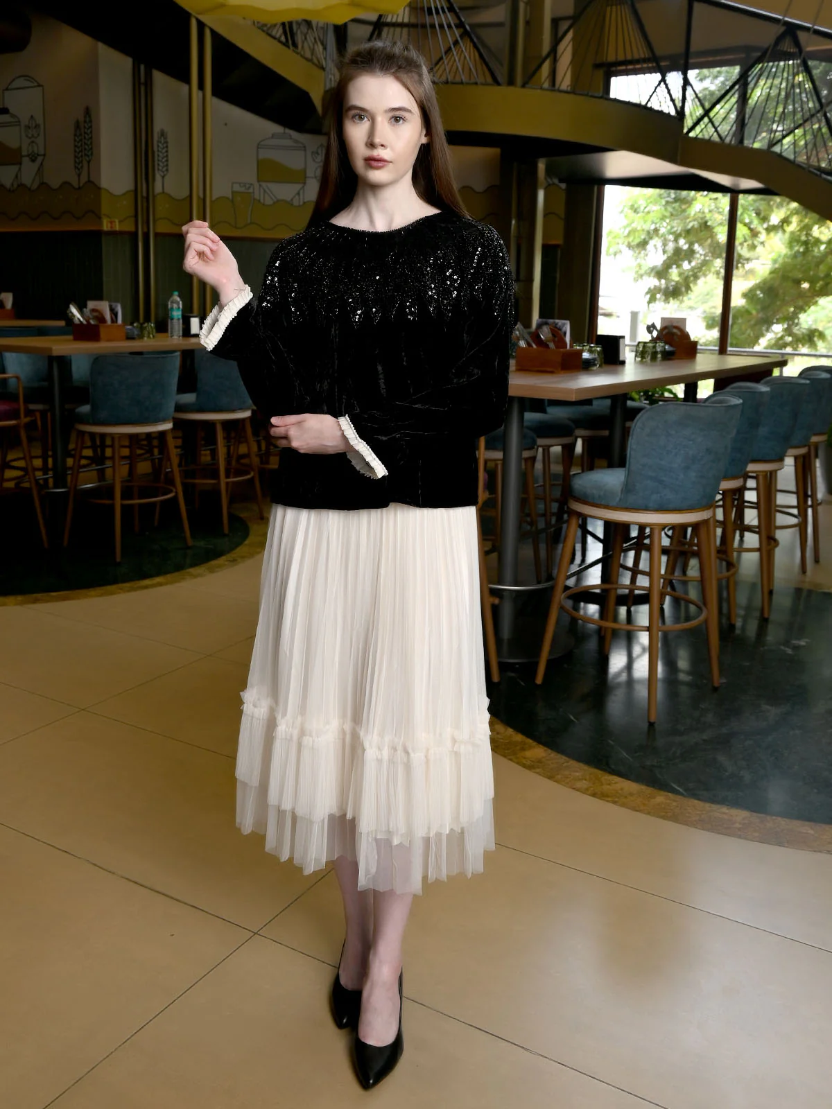 Odette Black Velvet Solid Top For Women - Image 6