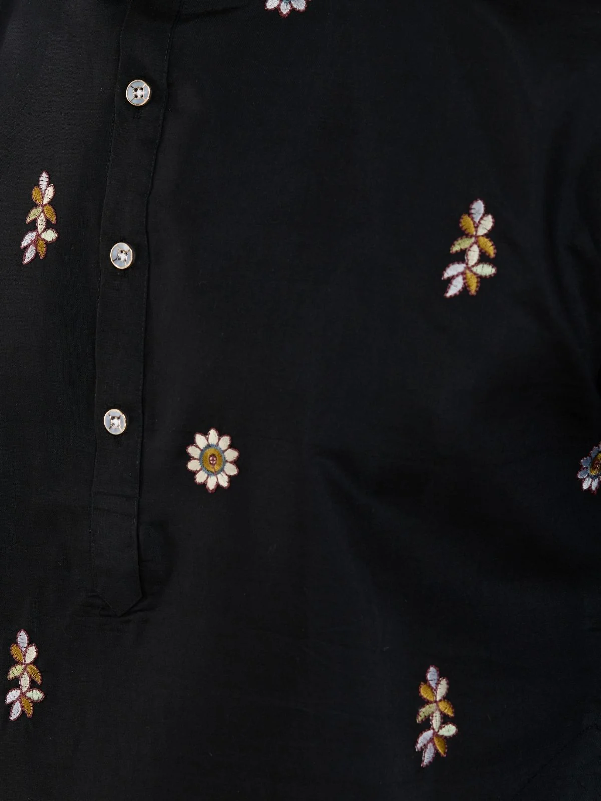 Odette Black Viscose Silk Embroidered Stitched Kurta For Men - Image 7