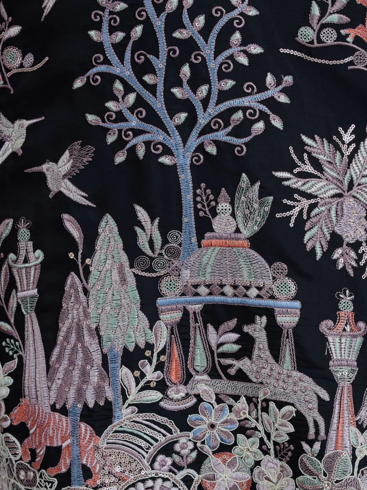 Odette Black Viscose Silk Embroidered Stitched Kurta For Men - Image 6