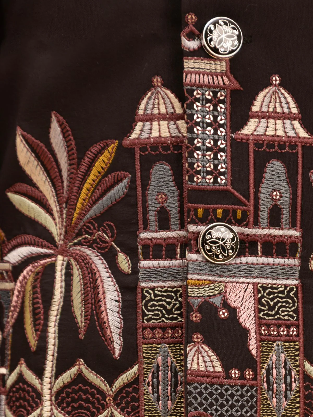 Odette Black Viscose Silk Embroidered Stitched Kurta Set For Kids - Image 5