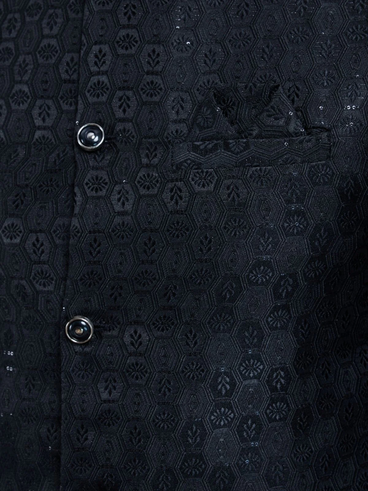 Odette Black Viscose Silk Woven Stitched Kurta For Men - Image 6