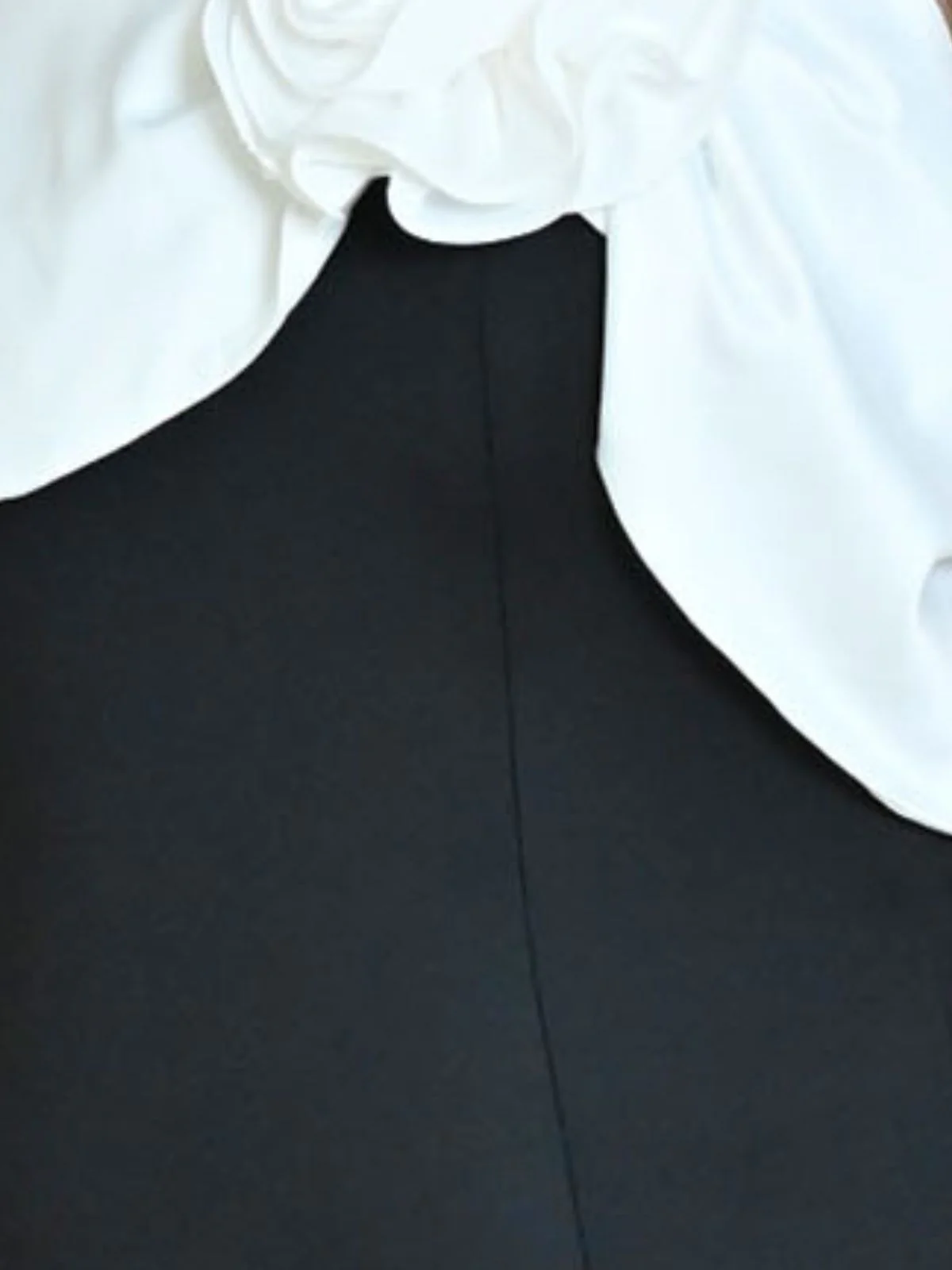 Odette Black & White Polyester Blend Solid Dress For Women - Image 5