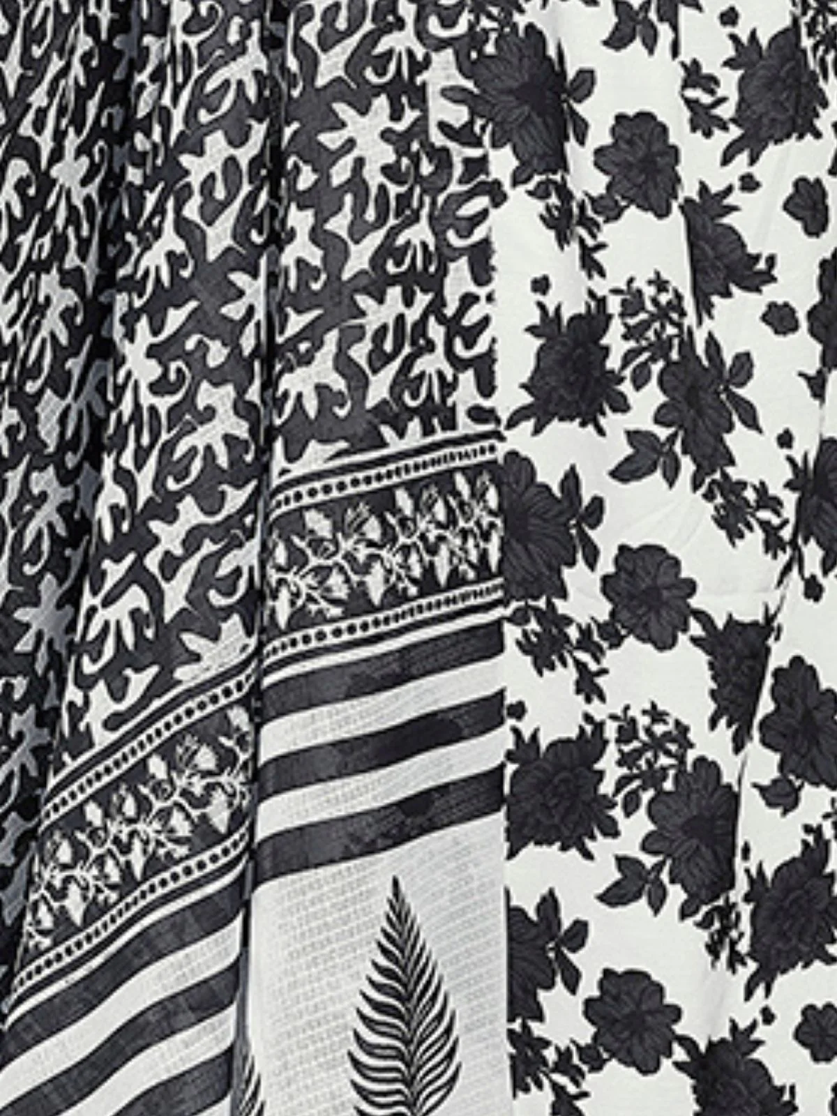 Odette Black & White Viscose Printed Stiched Kurta Set For Women - Image 6