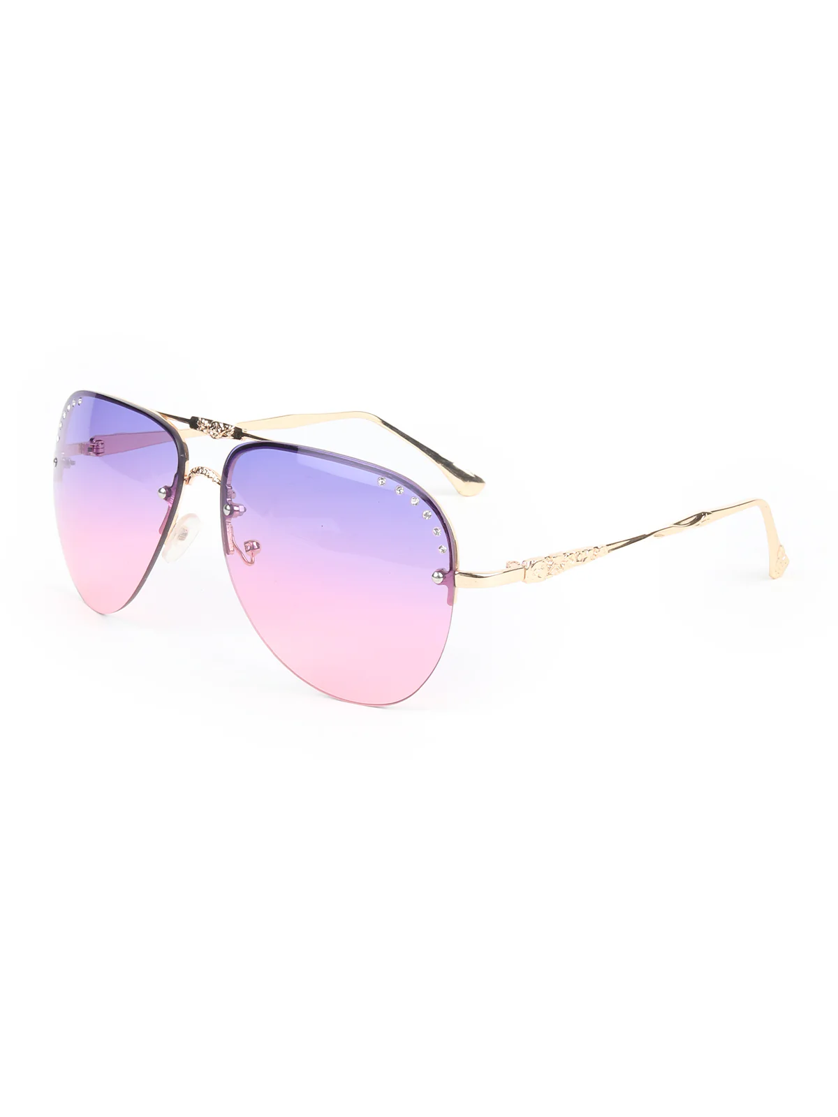 Odette Blue and Pink Acrylic Faux Stone Embellished Aviator Sunglasses for Women - Image 4