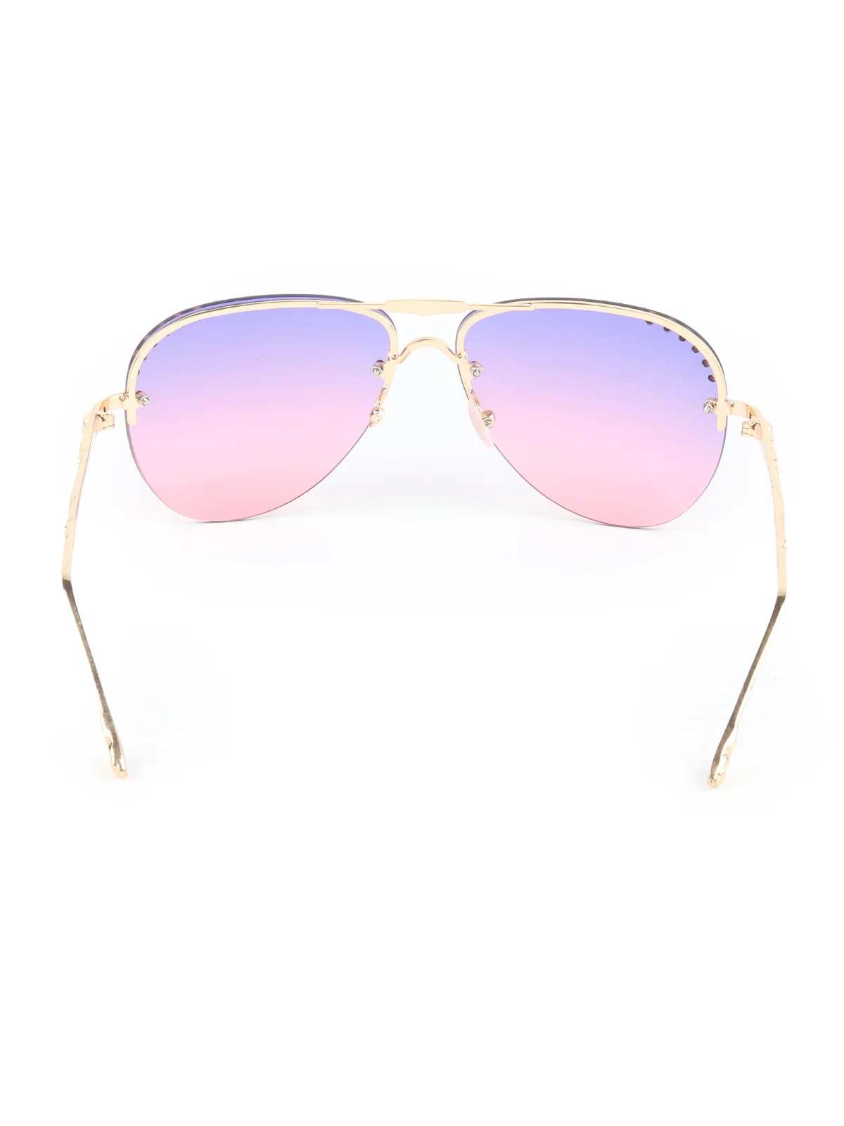 Odette Blue and Pink Acrylic Faux Stone Embellished Aviator Sunglasses for Women - Image 5