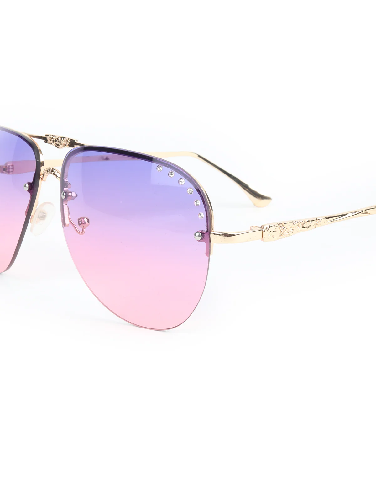 Odette Blue and Pink Acrylic Faux Stone Embellished Aviator Sunglasses for Women - Image 6