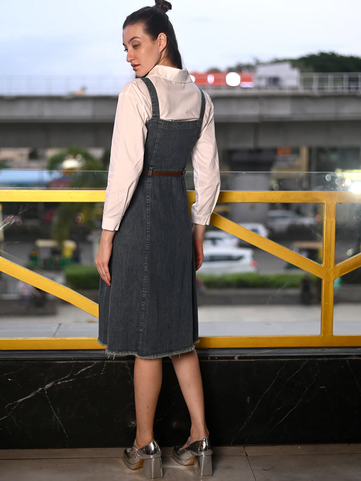 Odette Blue & White Denim and Poplin Pinafore Dress Women - Image 4