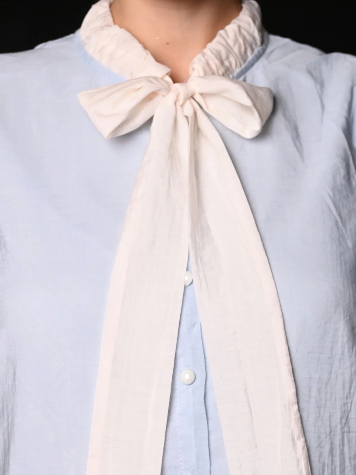 Odette Blue And White Solid Voile Top For Women - Image 5