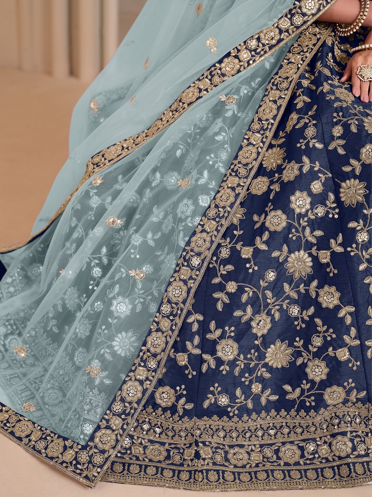 Odette Blue Art Silk Embroidered Semi-Stitched lehenga For Women - Image 4