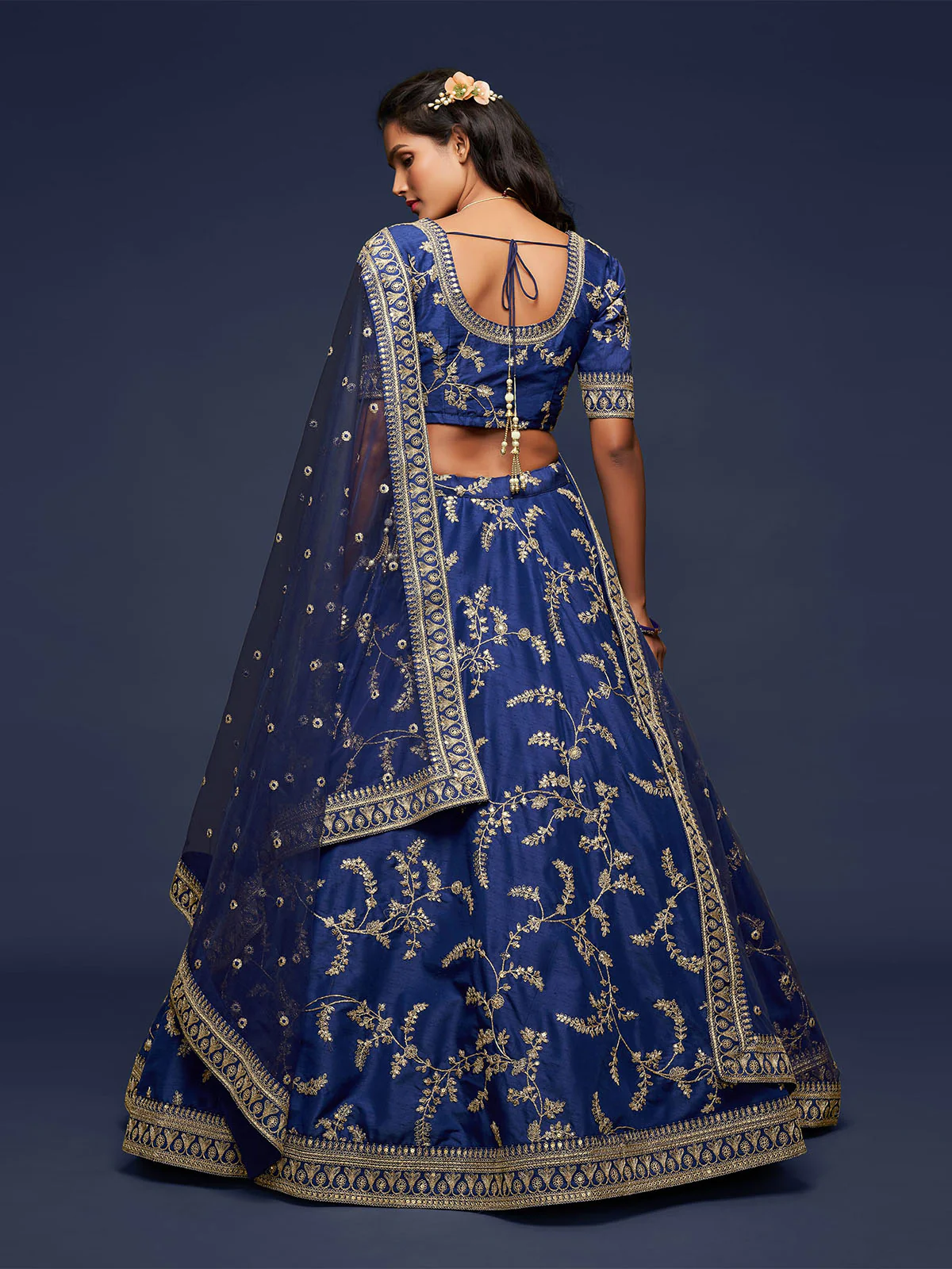 Odette Blue Art Silk Embroidered Semi Stitched Lehenga With Unstitched Blouse For Women - Image 3